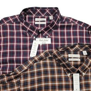 Lot of 2 NWT Gold Label‎ Plaid Button Down Shirt Non Iron Performance Tall 4XLT